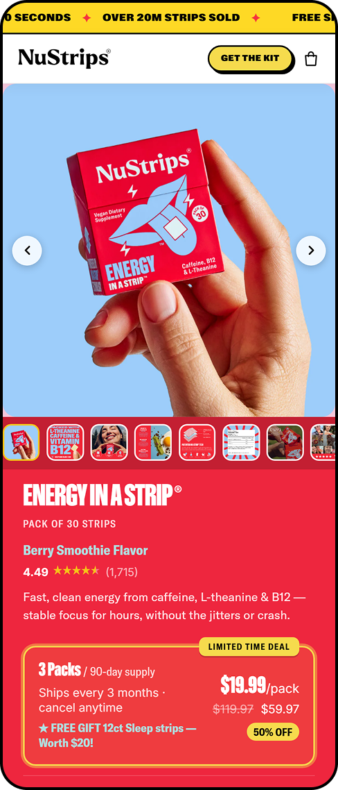 Product page for Better Nutrition Collagen Peptide Gummy showing six plant-based sources: carrot, red ginseng, sesame, flavonoids, pine needles, and mushroom, with description of skin benefits.